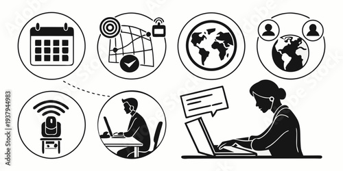 Illustrations of various activities and objects related to daily life and work. Vector