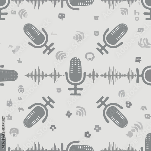 Microphone and Sound Wave Patterns Illustration.