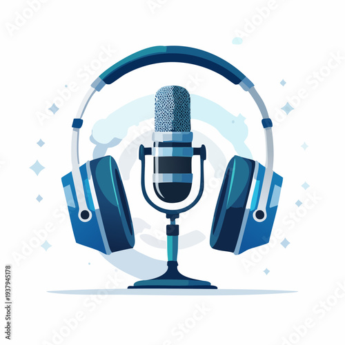 Microphone with Headphones on Stand.