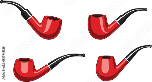 Classic Tobacco Smoking Pipe Collection Vector Illustration with Red Wooden Pipes Isolated Vintage Smoking Accessory Set for Tobacco Culture and Retro Design