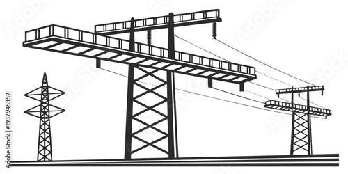 A detailed illustration of a large industrial crane system in an urban setting Vector