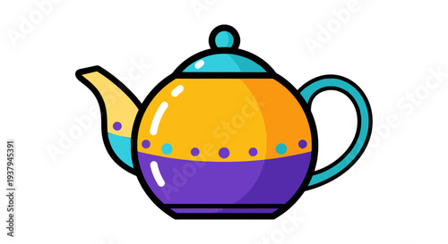 Colorful Cartoon Teapot with Decorative Design.