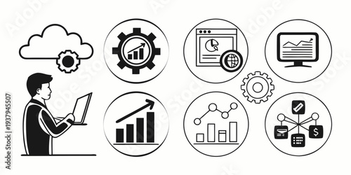 A person managing various aspects of business and technology Vector