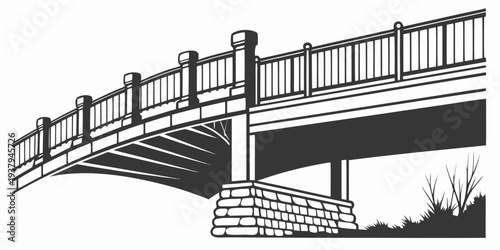 A picturesque wooden bridge spanning a small stream in a serene park setting Vector