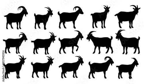 Goat Silhouette Farm Animal Vector Illustration Collection with Multiple Poses