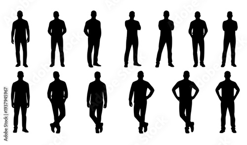 Standing Male Human Silhouette Pose Collection Vector Set with Casual and Business Postures