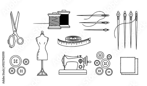 Fashion Design and Sewing Tool Linear Icons Pack for Tailoring and Textile Projects