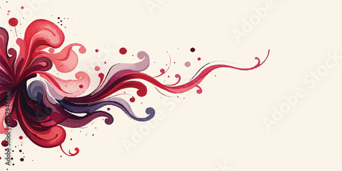 Abstract vector background featuring red paint swirls and floral heart ornaments with pink butterflies and spring leaf elements in a romantic grunge design
