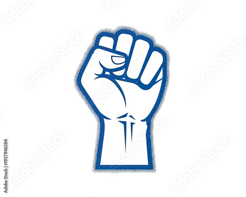 Fist raised in protest or solidarity