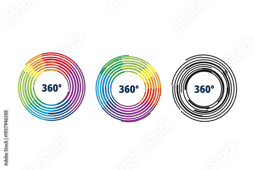 360 degree view of colorful and monochrome circular patterns
