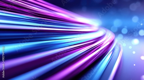 Abstract flowing lines of purple and blue light create a sense of speed and motion