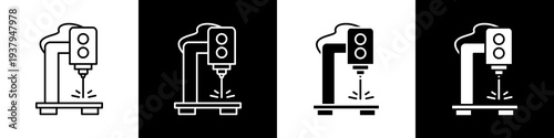  Laser machine black and white icon design concept
