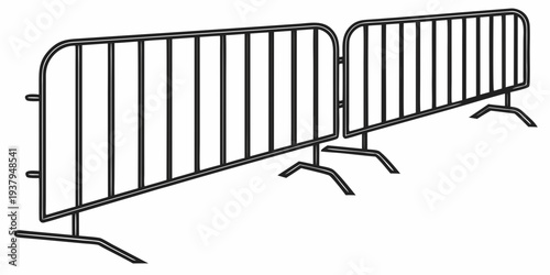 A row of metal crowd control barriers with diagonal feet for stability. Vector