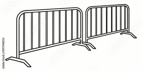 Two metal crowd control barriers standing side by side on a flat surface. Vector