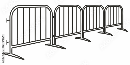 A row of metal barricades lined up against a white background Vector