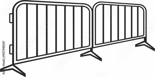 Three metal barricades standing in a row on a flat surface Vector