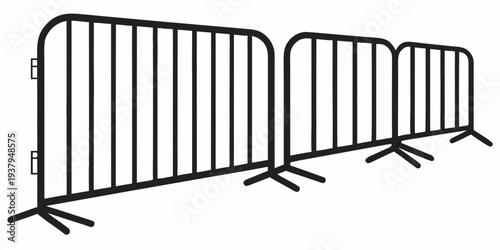 Series of black metal barricades lined up in a row on a flat surface Vector