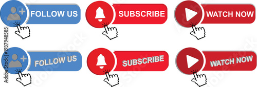 Social Media Call to Action Vector. Subscribe Follow Us Watch Now badge vector illustration .Subscribe Button with Notification Bell Icon
