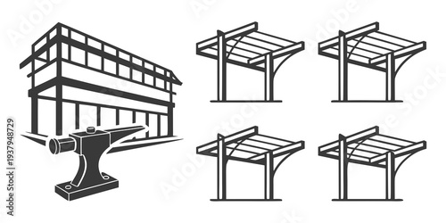 Diagrams of different types of building structures and their components. Vector
