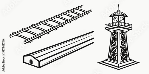 Illustration of a lighthouse, a ladder, and a beam on a white background Vector