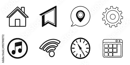 Icons representing various functions and features of a smartphone application Vector