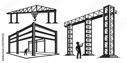 Three different types of steel structures used in construction and engineering Vector