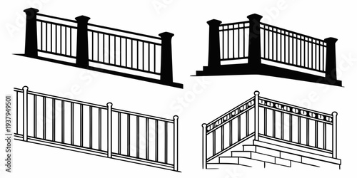 A variety of wooden fence designs showcasing different styles and structures Vector