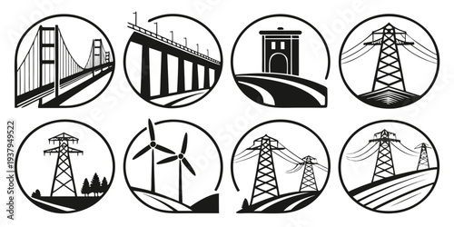 A collection of nine distinct icons representing various objects and actions. Vector