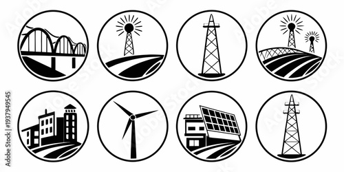 Diverse energy sources depicted in a circular arrangement of icons Vector