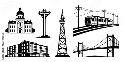 Iconic landmarks and transportation modes from various cities around the world Vector