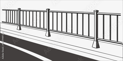 A row of metal guardrails along a roadway for safety and protection. Vector