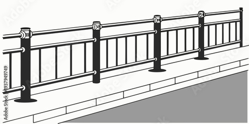 A detailed illustration of a metal railing with horizontal bars and vertical supports Vector