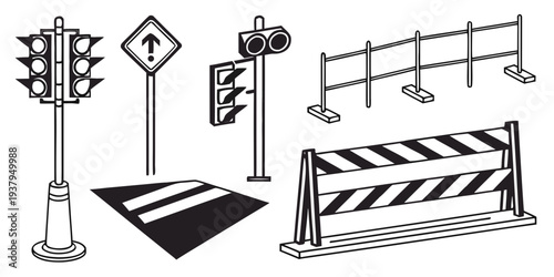 Illustrations of various road signs and traffic control devices Vector