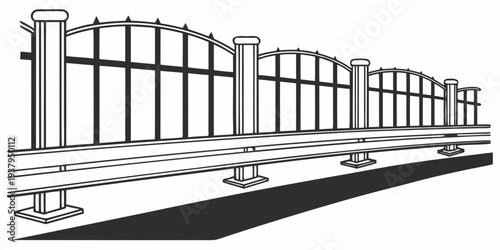 A series of identical buildings lined up in a row on a city street. Vector