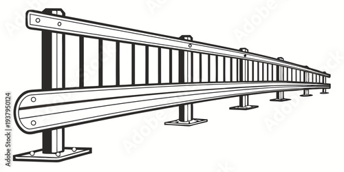 A long, empty, white and grey bench in a park with no people around. Vector