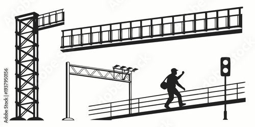 A person walking on a narrow beam between two tall buildings Vector