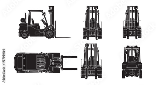 Forklift Blueprint – Warehouse Material Handling Vehicle CAD Technical Drawing