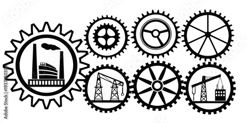 Intricate gears and symbols representing various aspects of industry and technology Vector