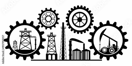 Industrial gears and buildings symbolizing manufacturing and industry Vector