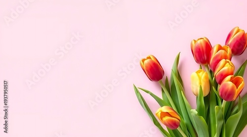 Colorful Tulip Flowers on Soft Pink Background