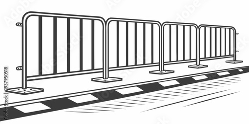 A row of metallic barricades lined up on a black and white checkered floor Vector