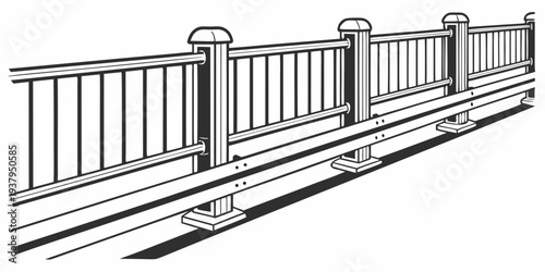 A detailed illustration of a fence and railway tracks in a rural setting Vector