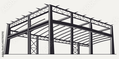 A detailed architectural drawing of a steel frame structure with multiple levels Vector