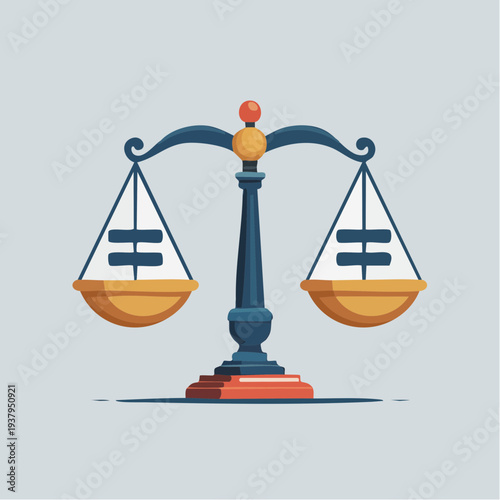 balanced scales with equal currency symbols vector illustration