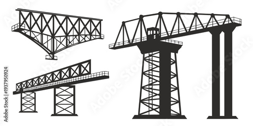 Three distinct types of bridges showcasing different architectural designs and structures. Vector