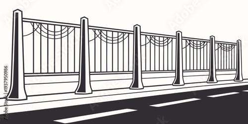 A series of white metal gates standing in a row against a plain background Vector