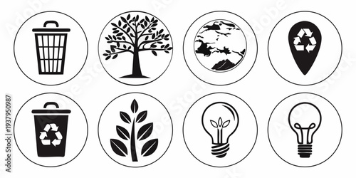 A collection of icons representing various environmental and energy-saving concepts. Vector
