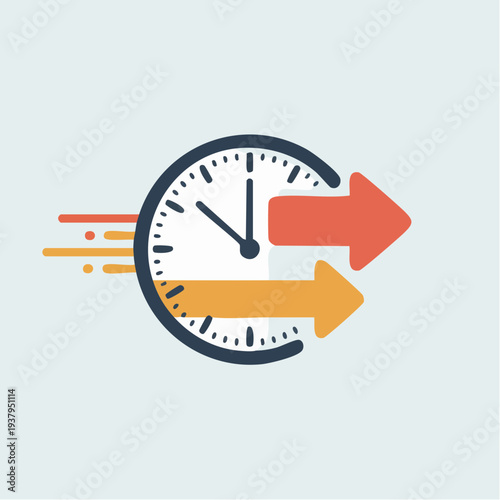 Flat illustration of speeding clock with motion arrows