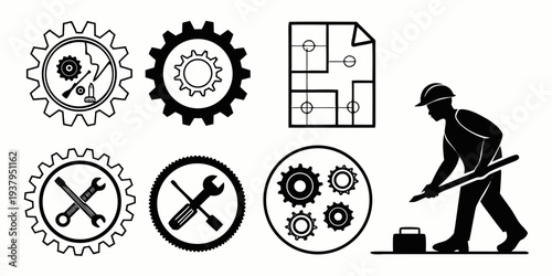 A collection of icons representing various industrial and manufacturing concepts. Vector