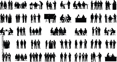 Business silhouettes, corporate teamwork, office professionals, leadership presentation, workplace collaboration, communication gestures